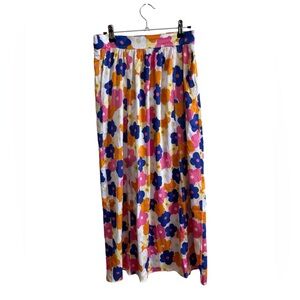 Floral Print Maxi Skirt in White, Pink & Blue